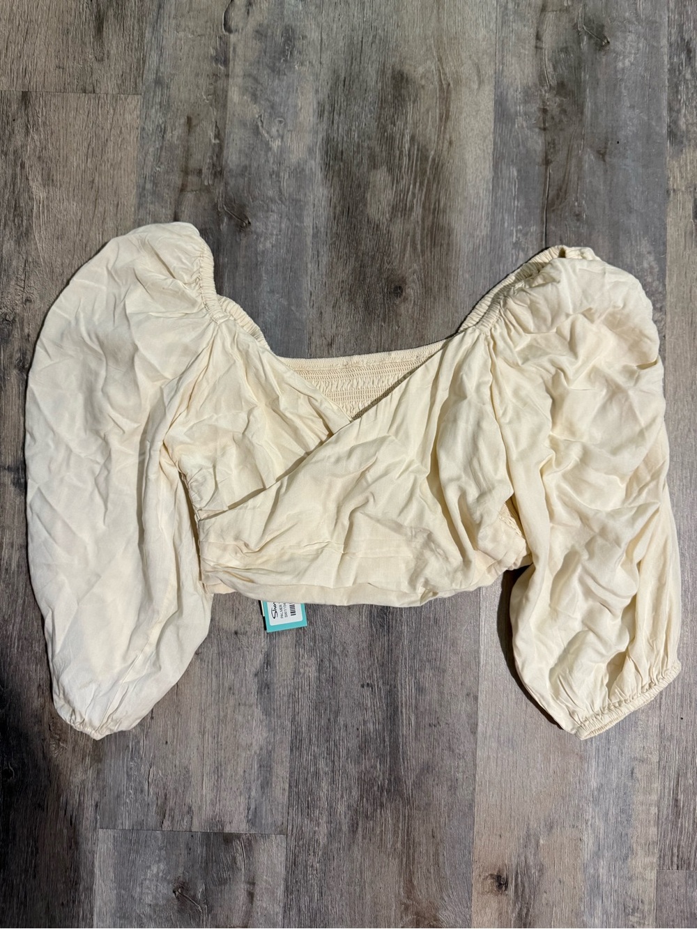 Smocked Back Cream Puff-Sleeve Cropped Top